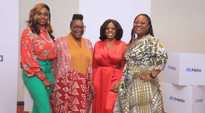 Oluwasola Obagbemi, Corporate Comms Manager, Anglophone West Africa at Meta; Adaora Ikenze, Head of Public Policy for Anglophone West Africa at Meta; Nana Aba Anamoah, GHOneTV, General Manager; and Kezia Anim-Addo, Director of Communications, Sub-Saharan Africa during the launch of the #NoFalseNewsZone campaign in Ghana