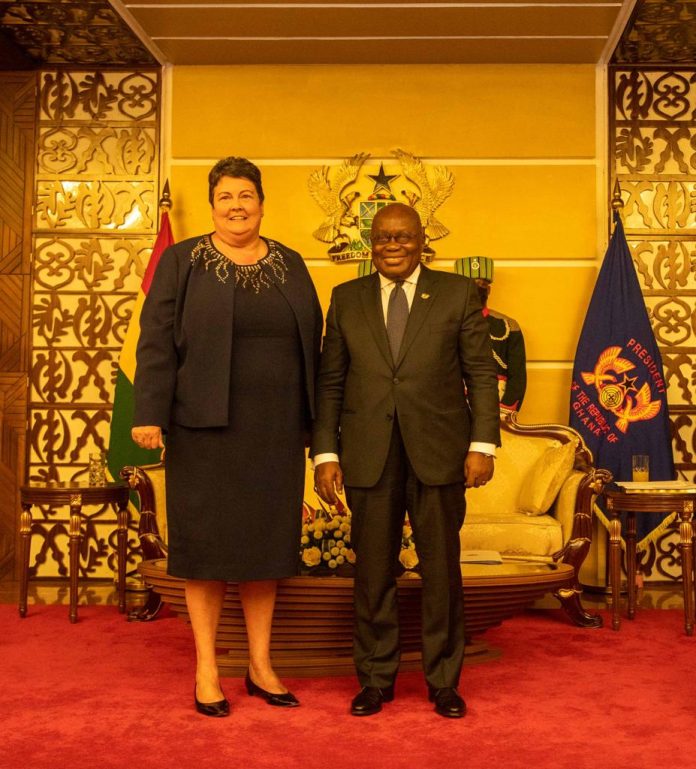 U.S. ambassador to Ghana Virginia Palmer and President Nana Addo Dankwa Akufo-Addo