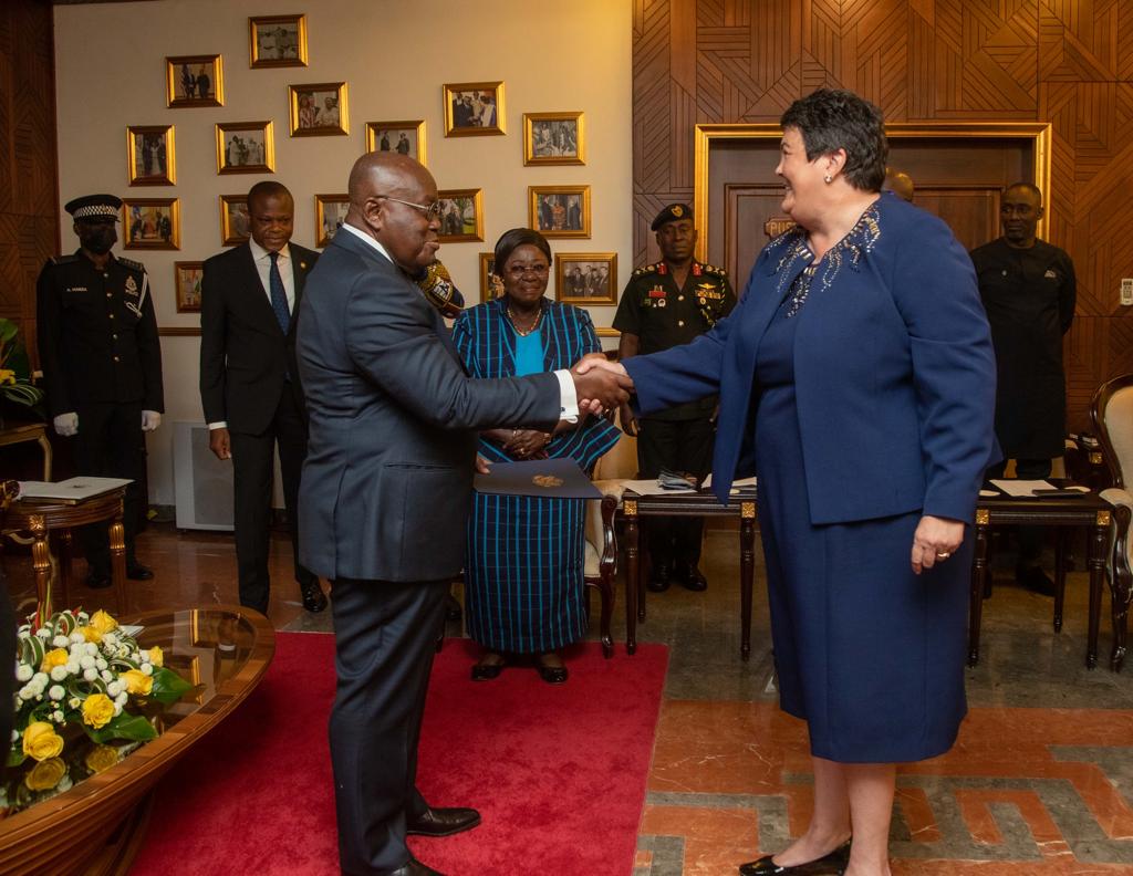 U.S. ambassador to Ghana Virginia Palmer presented her credentials to President Nana Addo Dankwa Akufo-Addo on Thursday 16 June 2022
