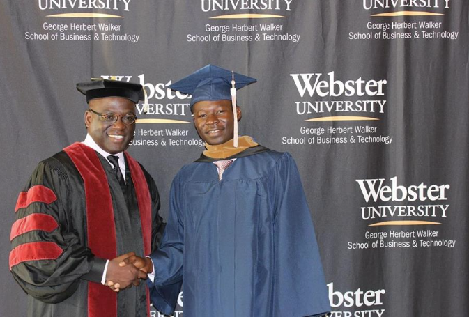 Mohammed Mabrouk Halid receiving his Master’s Degree in Finance from Webster University in Missouri