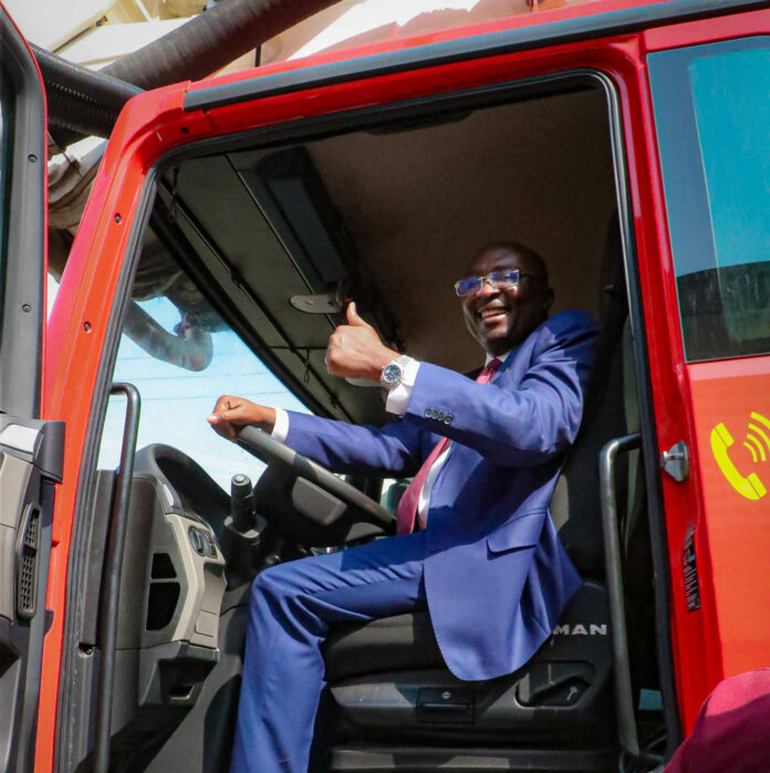 Dr Mahamudu Bawumia in one of the operational vehicles of the Ghana National Fire Service (GNFS)