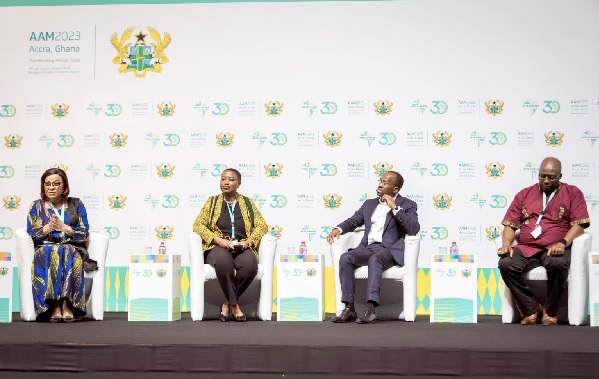 Oluranti Doherty, Director of Export Development at Afreximbank (far left) speaking at the annual meetings (AAM2023)