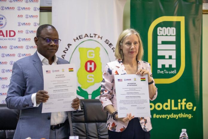 Director General of Ghana Health Service, Dr. Patrick Kuma-Aboagye (l) and USAID Ghana Mission Director Kimberly Rosen at the signing ceremony in Accra, January 23, 2024
